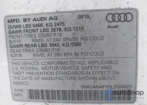 2020 Audi Q5 Premium 45 Tfsi Quattro S Tronic/Titanium Premium 45 Tfsi Quattro S Tronic from USA, damaged, VIN WA1ANAFY0L2024021